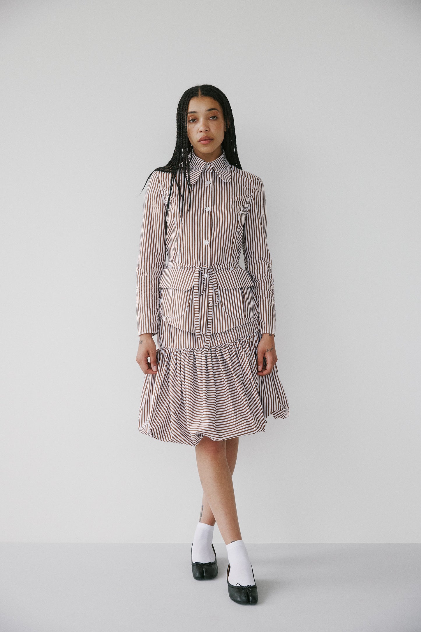 Genova Skirt - Brown and White Stripes