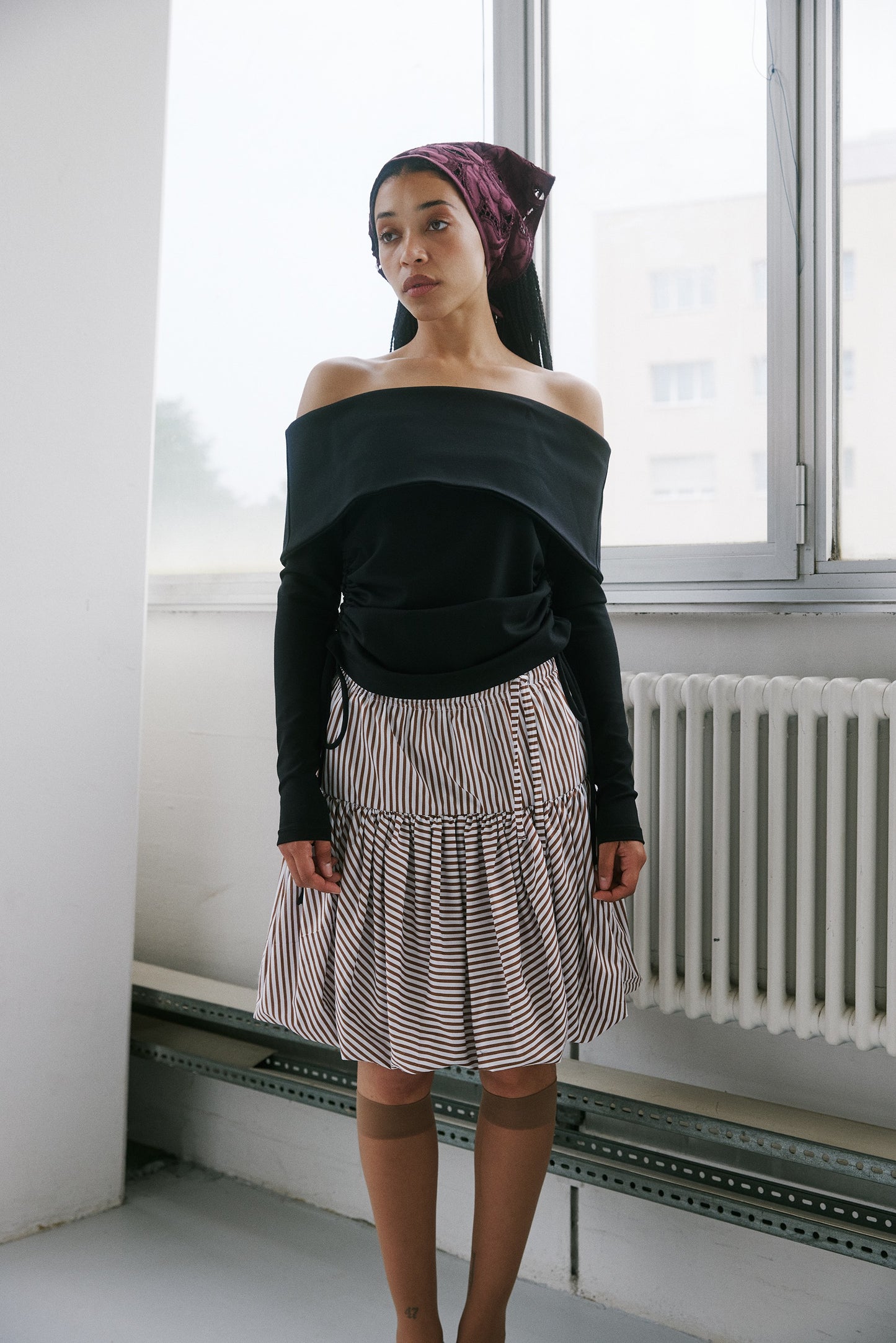 Genova Skirt - Brown and White Stripes