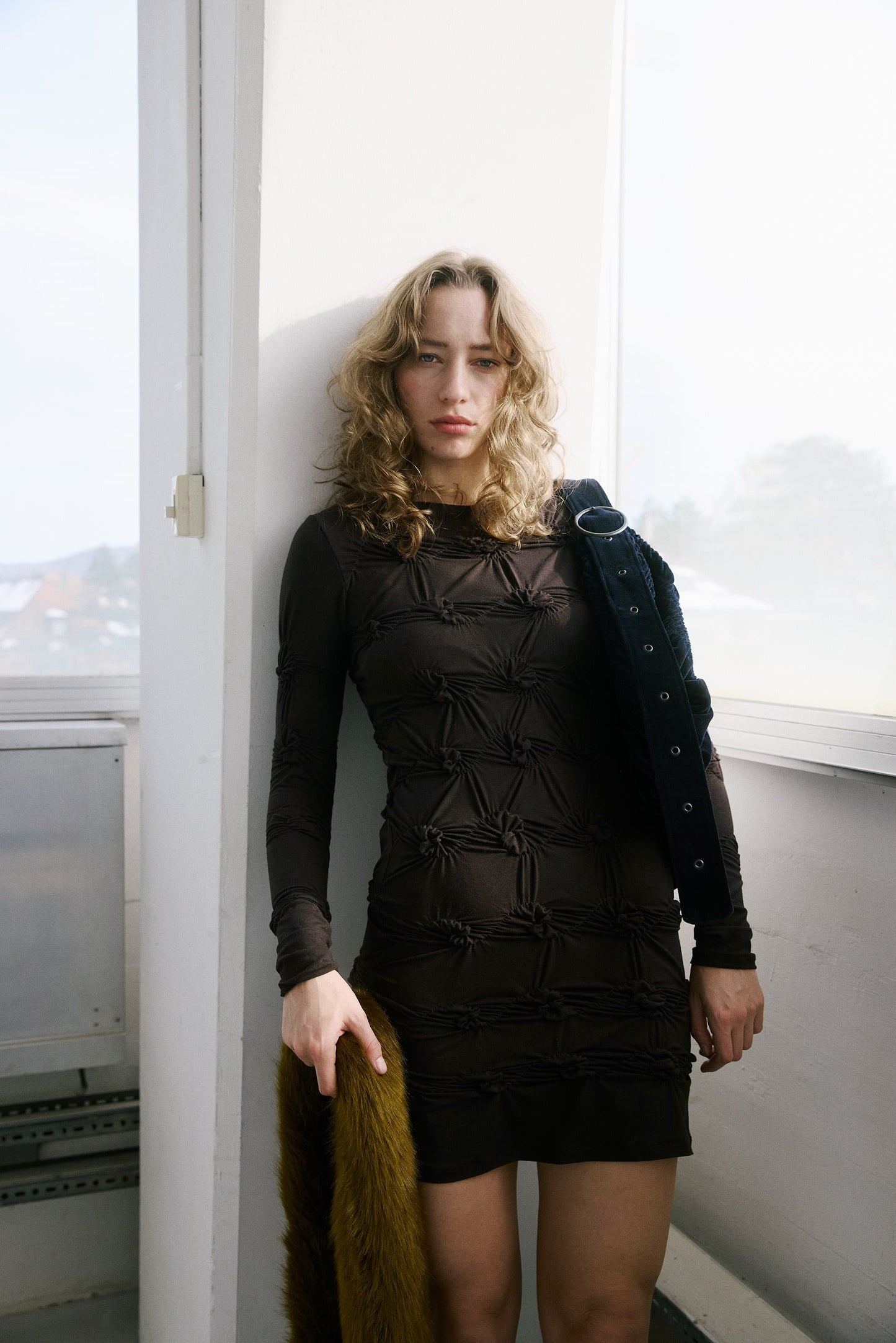 Ondulina long sleeve dress – dark chocolate brown