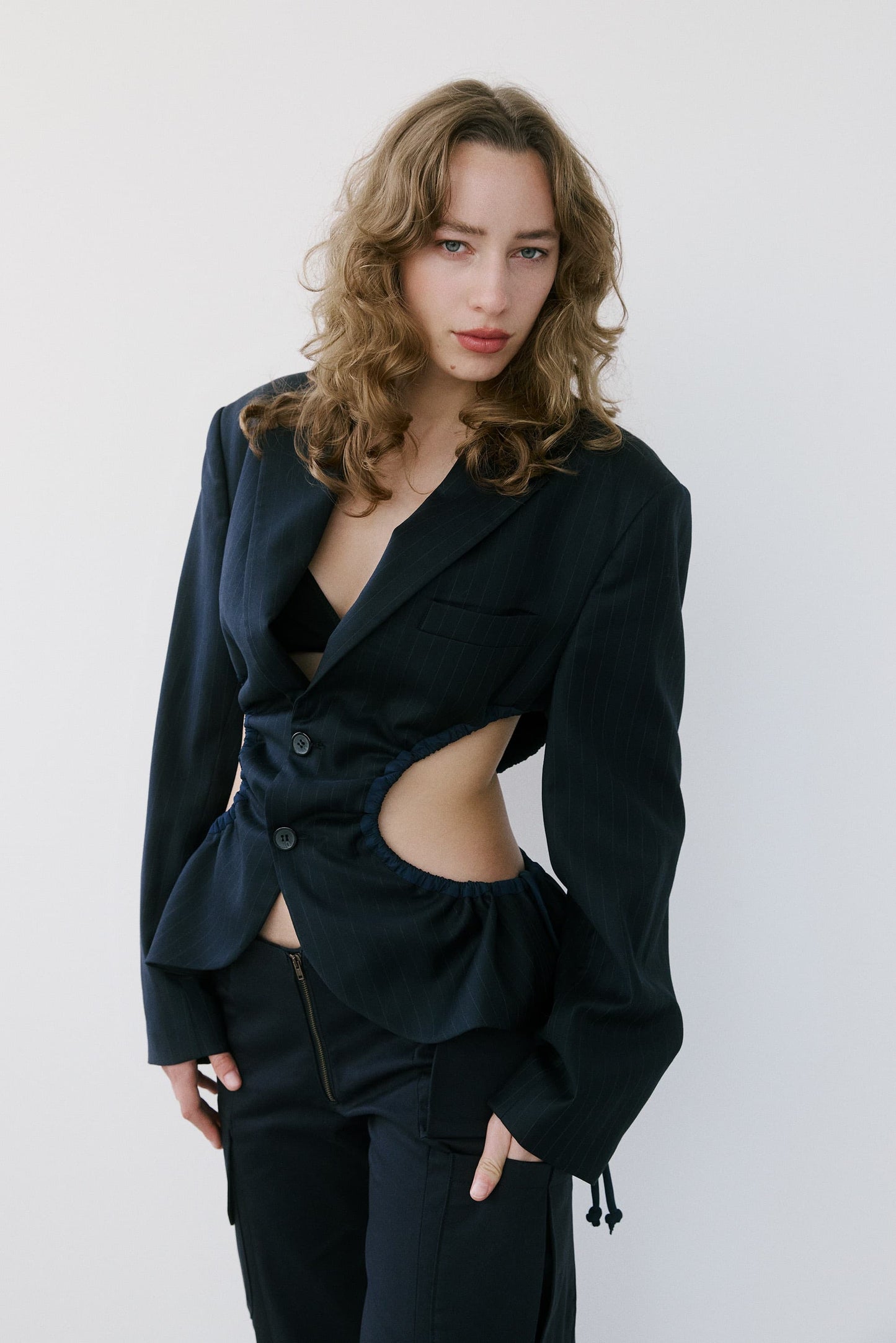 Liz tailored jacket – navy pinstripe