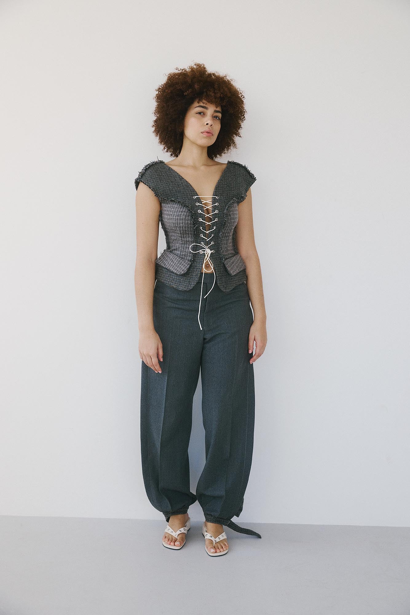 Noailles Pants Heavy Wool Topstitch Edition -Grey